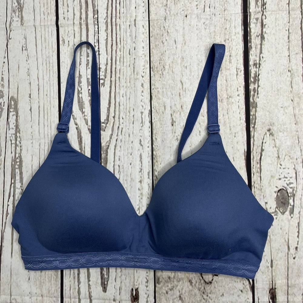 Warners Bra 36B Blue Wire Free Padded Cups Adjustable Straps 01269